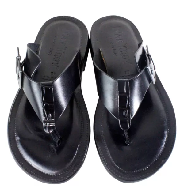 Leather Italian Sandals Mens Black Genuine Leather Flip All Flops Handmade Alpha