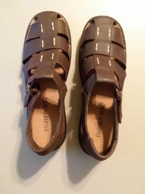 Fashion Bug Women's Fisherman Sandals-Brown-8 M Faux Leather Buckle-Brand New