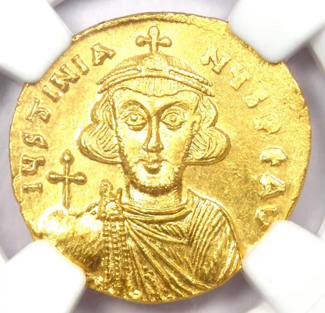Justinian II Gold AV Solidus 685 AD - NGC Choice MS (UNC) - 5/5 Strike & Surface