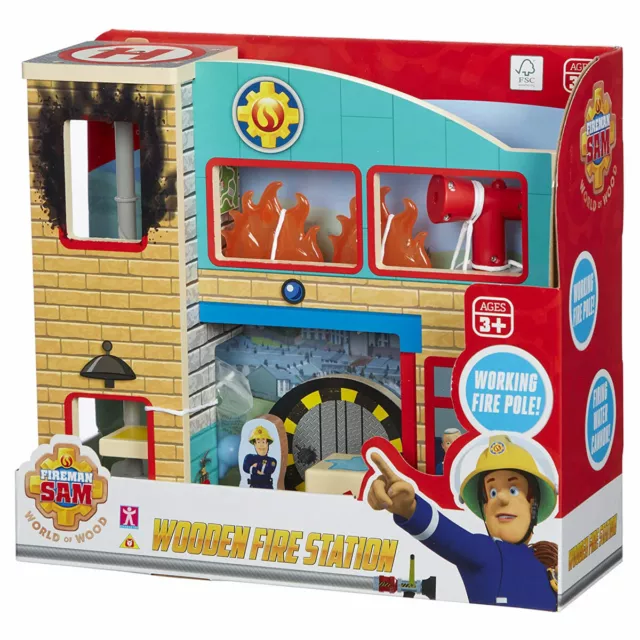 FIREMAN SAM WOODEN Fire Station Playset with Figures and