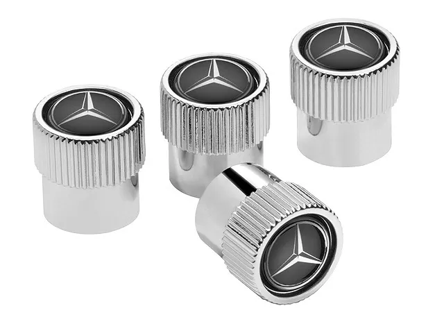 Genuine Mercedes-Benz Wheel Valve Caps Set New B66472002 Black & Chrome