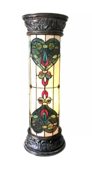30" Tiffany Style Stained Glass Night Victorian Love Pedestal Floor Light Lamp