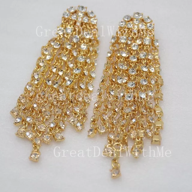 5" Oscar de la renta women Jewelry Stuning Fringe CLIP ON Earrings Long Tassel 3