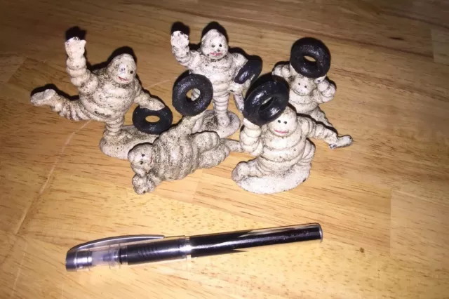 Michelin Tire Men 5 Piece SET Cast Iron Goodyear Collector Paperweight Patina