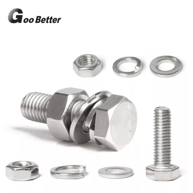 M10-M24 Hexagon Fully Threade A2 Stainless Steel Bolt+Nuts+Washers+Spring Washer