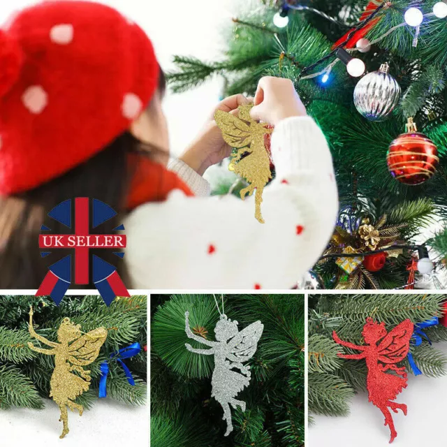 10X Angel Fairy Glitter Christmas Party Decorations Xmas Tree Hanging Ornaments