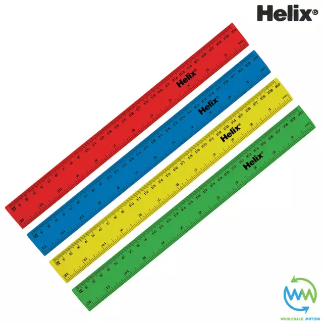 HELIX 30cm Ruler COLOUR 12" SHATTER RESISTANT School Exam 12 Inch Rulers Measure