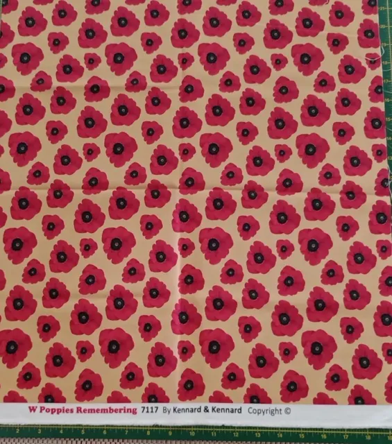 50Cm Anzac Day Poppies Remembering Cotton Quilting Fabric Kennard 7117 Red Tan
