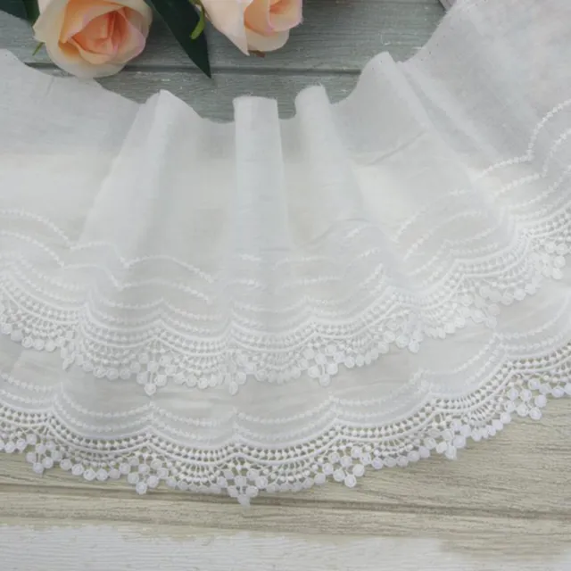 1 Yard Embroidery Trim Floral Cotton Lace Ribbon Wedding Clothing Sewing Fringe
