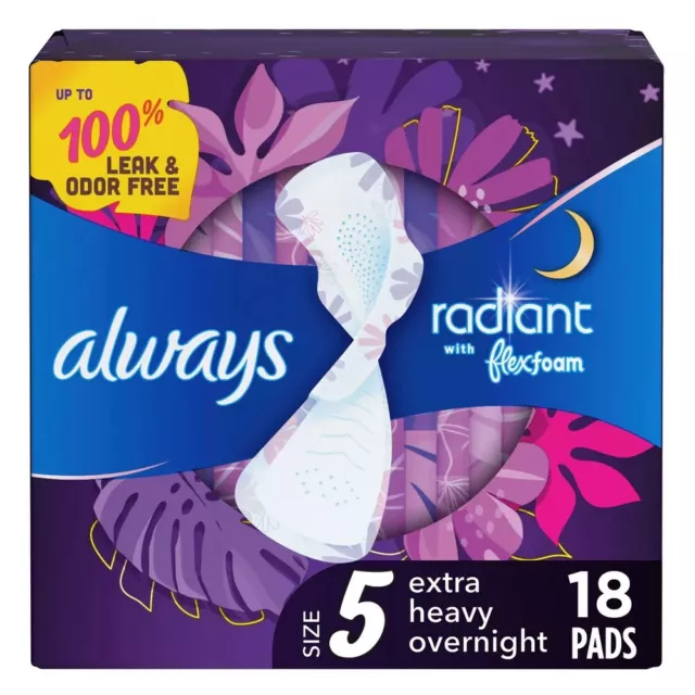Paquete de 3 almohadillas extra pesadas para pasar la noche radiantes talla 5 ligeras *Cajas dañadas*