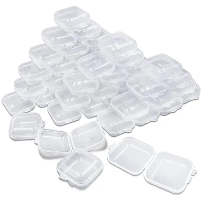 50 paquetes pequeños contenedores de almacenamiento de plástico transparente, mezclado vacío, estuche con tapas X7A5