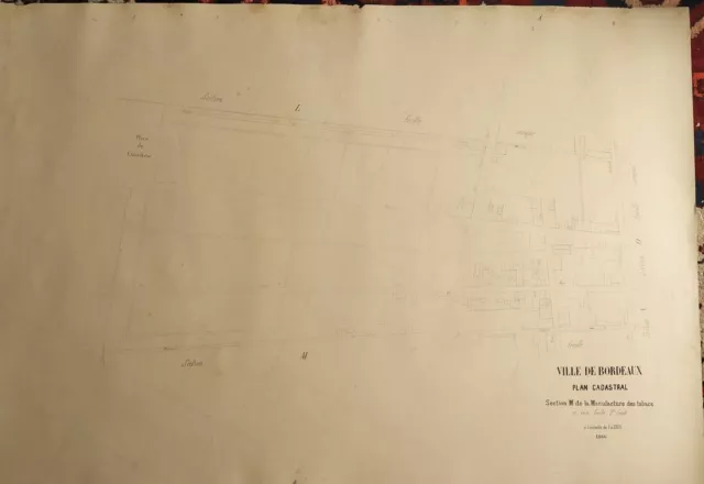 Plan cadastral de BORDEAUX - MANUFACTURE DES TABACS de 1866