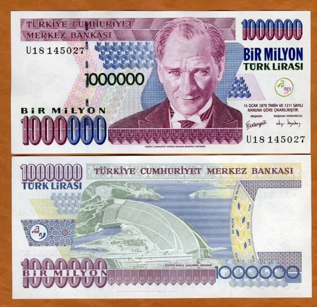 Turkey, 1,000,000 (1 million) Lira, L. 1970 (2002) P-213, UNC