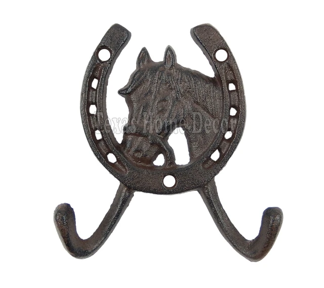 Horseshoe Horse Double Key Hook Coat Towel Purse Hanger Cast Iron Antique Style