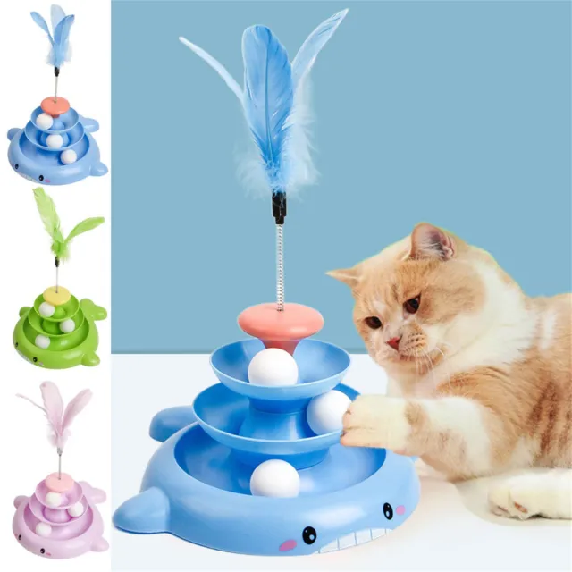 Cat Interactive Toys, 3 Tier Turntable Cat Toys Ball Track and Fun Cat Stick Toy