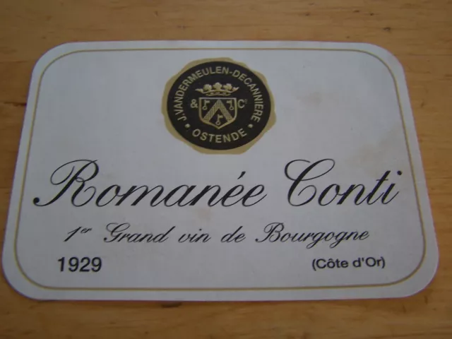 etiquette Romanee Conti DRC 1929 Vandermeulen 1er grand vin Bourgogne wine label