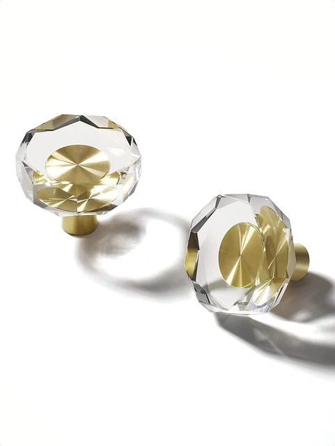 Glass Crystal Cabinet Knobs 6 Pack Octagonal Gold Brass Drawer Pulls Dresser Cup