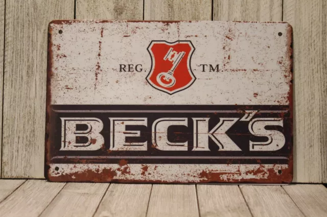 Beck's German Beer Tin Sign Bar Man Cave Vintage Look Rustic Style Becks 97