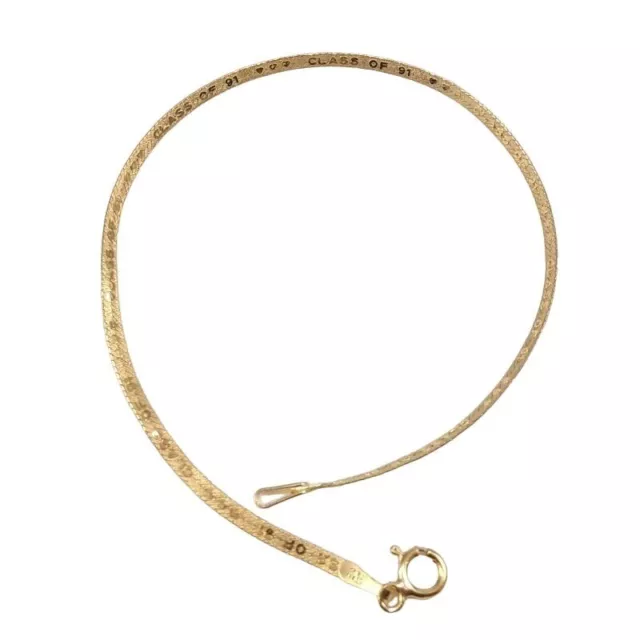 Solid 14K Yellow Gold Class of 1991 School Graduation Omega Herringbone Bracelet