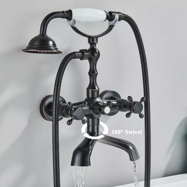 Oil Rubbed Bronze Clawfoot Tub Faucet with Hand Shower Wall Mount Bathtub Filler