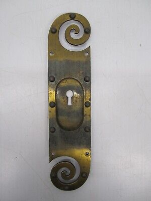1 Antique Japanned Brass Pocket Door Pull Skeleton Key Scutcheon Plate Twirl