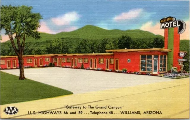 Postcard AR Williams Highlander Motel Route 66 & 89 LINEN 1940s K1