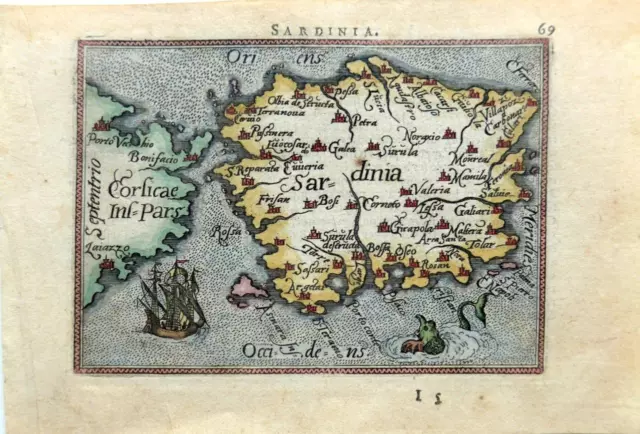 SARDINIA  c1590 BY ABRAHAM ORTELIUS   GENUINE ORIGINAL ENGRAVED MAP