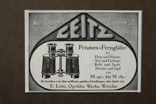 WIZ14a) Reklame Leitz Prismen Fernglas Optische Werke Wetzlar 1914 Werbung 10x7