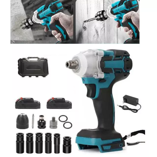 Electric Impact Wrench Gun 1/2'' High Power Driver with Li-ion Battery Cordless