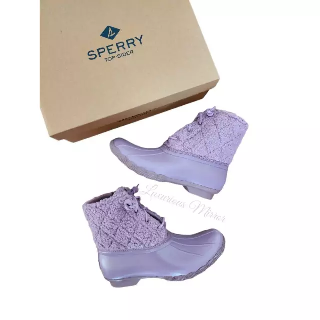 Sperry Womens Saltwater Duck Boots Purple Sherpa Ankle Flat Heel Cuban Zip 9 New