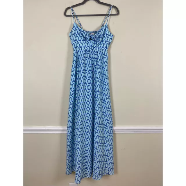 Vineyard Vines Lattice Print Tie Front Silk Blend Maxi Dress Lattice Blue Size 0