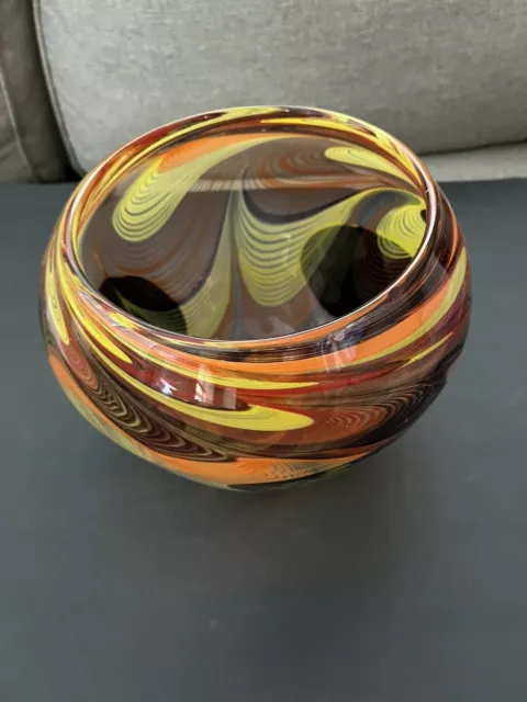 Gorgeous Mid Century  Murano Art Glass Round Ball Vase Gorgeous Lots Of Color.