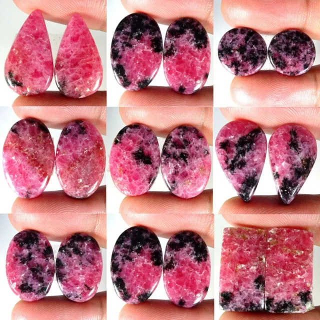 Natural Rhodonite Matched Pair Oval Pear Fancy Octagon Cab Loose Gemstone PK29