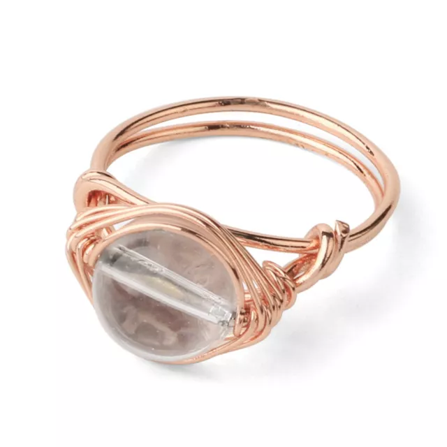 Natural Gemstone Beads Rose Gold Wire Wrapped Ring Healing Crystal Ring Handmade