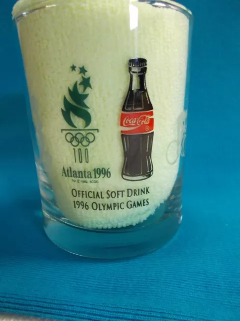 COCA-COLA ATLANTA OLYMPIC GAMES 1996 OFFICIAL DRINKING CLEAR GLASS 10 cm NEW