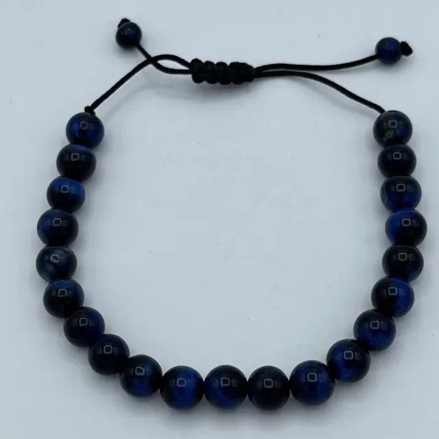 Adjustable Bead Bracelet 8mm Blue Veins Stone Third Eye Gemstone Women Men NWOT