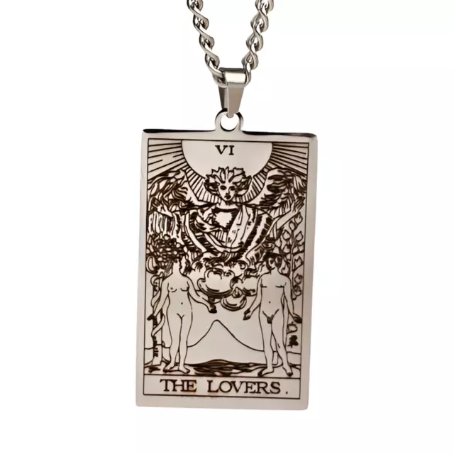 The Lovers Tarot Pendant Necklace Steel Etched Unisex 23" Chain Steel Jewellery