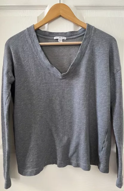 James Perse Standard Women Gray Boxy V-neck Pullover Sweater Sweatshirt Size 2 M