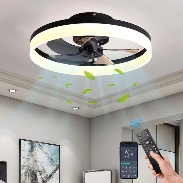 Ventilateur De Plafond Avec Lumières, Ventilateur De Plafond LED Avec Telecommande Et Application Intensite Variable 3 Couleurs 6 Vitesses 46 Cm 95820408