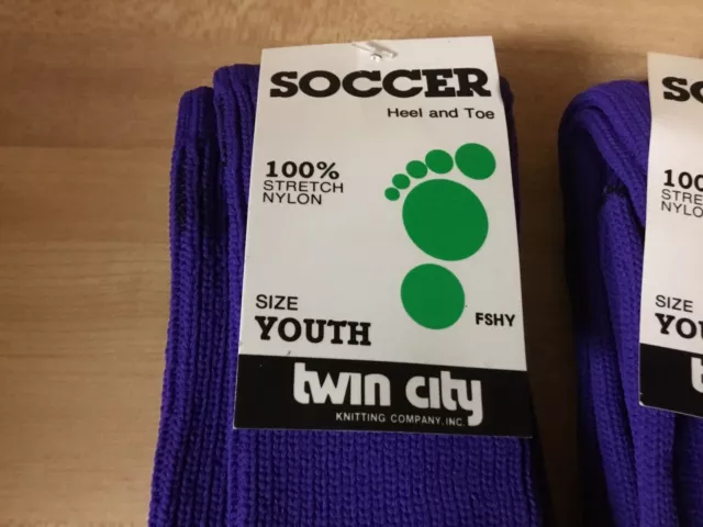 2 pair New Vintage Twin City 100% Nylon Socks Soccer Youth Bright Purple nos