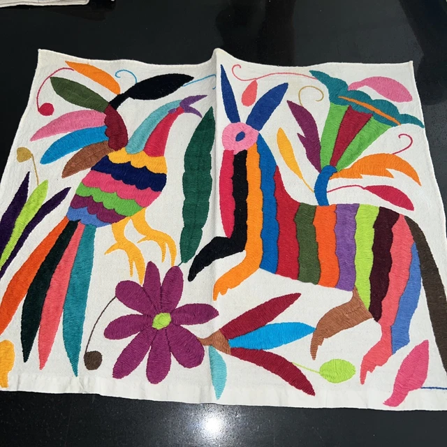Handwoven Otomi Placemat Mexican Embroidery Animals Nature