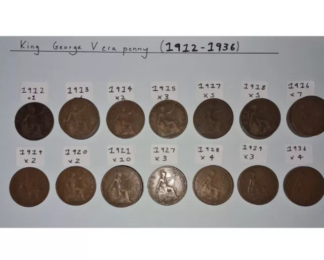 King George V Era British Penny Bulk Collection (1912-1936) - Rare Coin Lot