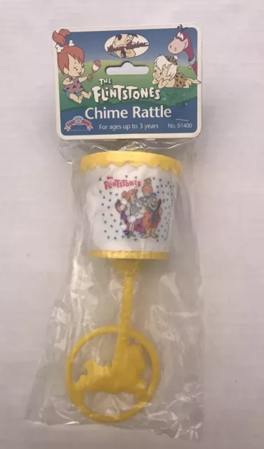 Vintage Baby King Hanna Barbera THE FLINTSTONES Chime Rattle Yellow RARE (NOS)