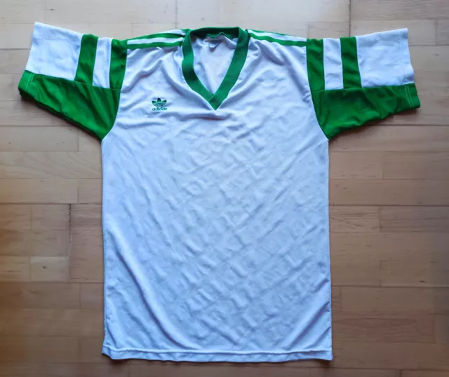 Adidas Vintage 80s 90s Trikot Template weiß grün Rohling MADE IN ENGLAND L