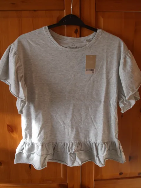 Next Girls Grey Ruffle Hem Short Sleeve T-Shirt Size 11yrs BRAND NEW/TAGS rrp £9
