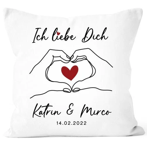Personalisiertes Herzkissen Mit Namen & Datum – Kuschelkissen 40x40 Cm Für Paare