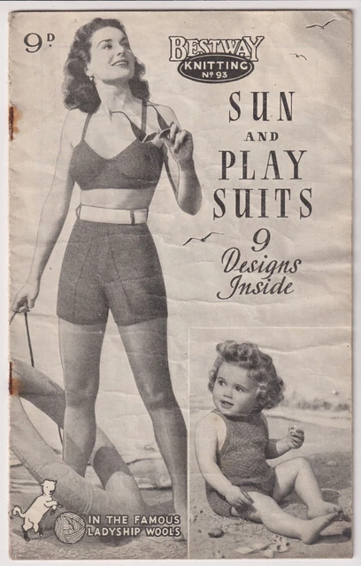 Folleto de punto original vintage Bestway 93 - Trajes de sol y juego - década de 1940