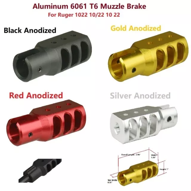 Ruger 10/22 10 22 1022 Muzzle Brake Slip On Non Threaded .22LR Aluminum Color