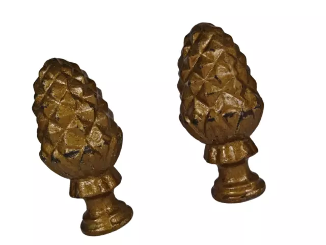 Pair Antique Architectural Iron Pine Cone Stairwell Finial Staircase 19Th Ct