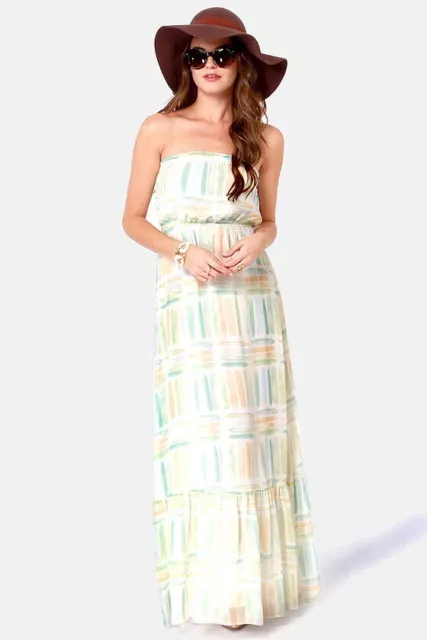 NWT Sz. M Quicksilver Coastal Splash Strapless Print Maxi Dress Beachy